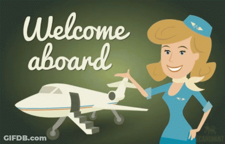 Welcome Aboard Plane Graphic Design GIF