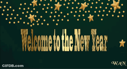 Welcome New Year Gold Balloons Stars GIF