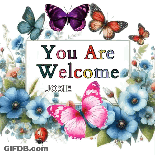 Welcome Sign Surrounded By Butterflies And Flowers GIF