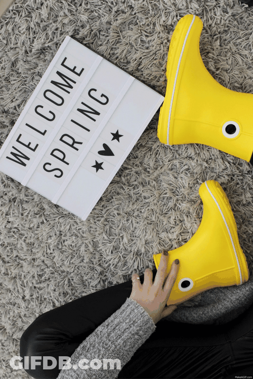 Welcome Spring Crocs Boots Pink And Yellow GIF