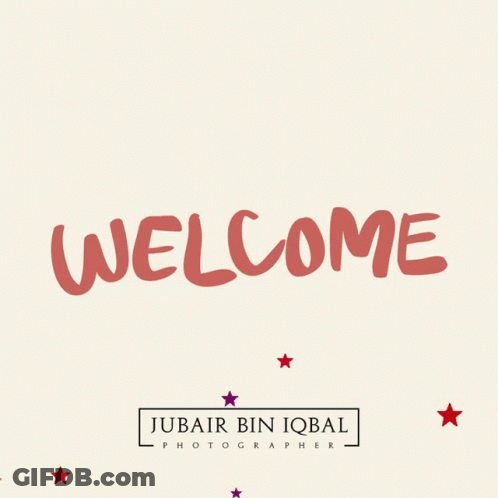 Welcome Text With Purple Stars GIF