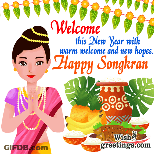 Welcome This New Year Warm Welcome And New Hopes Happy Songkran Greeting Card GIF