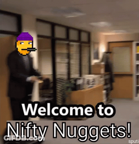 Welcome To Nifty Nuggets Advertisement Pixelated Man In Office GIF