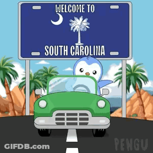 Welcome To South Carolina Sign With Penguin In Car GIF
