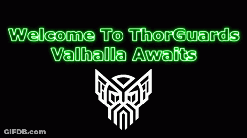 Welcome To Thorguards Valhalla Awaits Sign With Lightning Bolt GIF