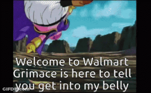 Welcome To Walmart Grimace Is Here To Tell You Get Into My Belly In A Video Game GIF