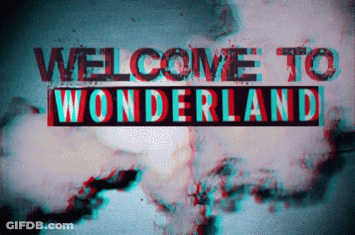 Welcome To Wonderland Sign In Red And Blue GIF