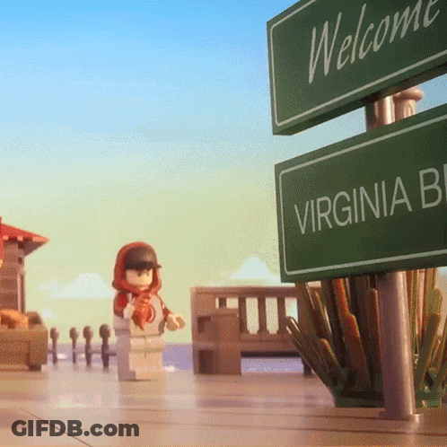 Welcome Virginia Sign Beside Lego Figure GIF