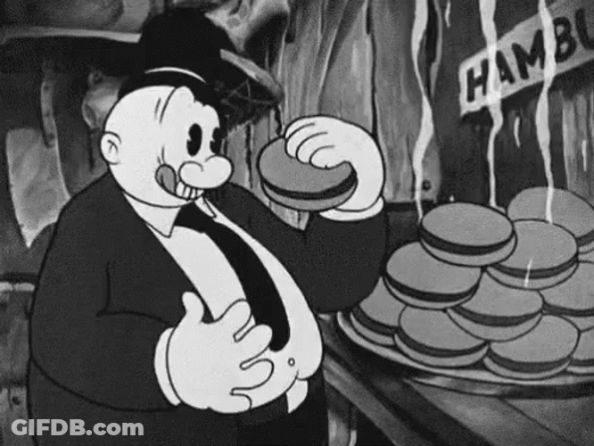 Wellington Wimpy Popeye Eating Burger GIF