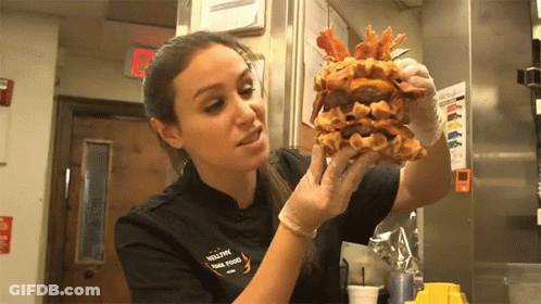 Welsh Fine Food Woman Holding Waffle Hamburger GIF