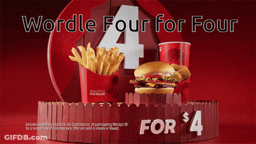 Wendy's Ad Saying Wordle Four For Four GIF