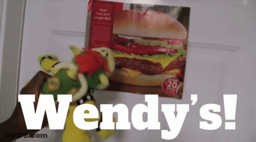 Wendy's Advertisement With Stuffed Animal And Hamburger GIF