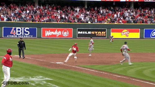 Wendy's And Milestar Tires Advertised On Baseball Field Wall GIF
