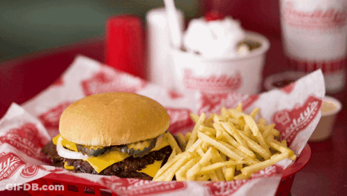 Wendy's Hamburger And French Fries In Red Basket GIF