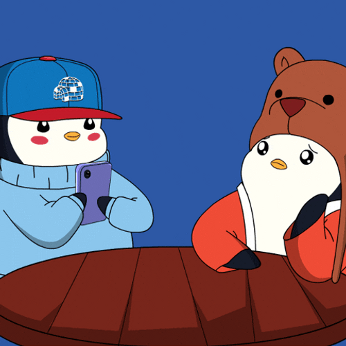 Were Waiting Pudgy Penguins In A Table GIF