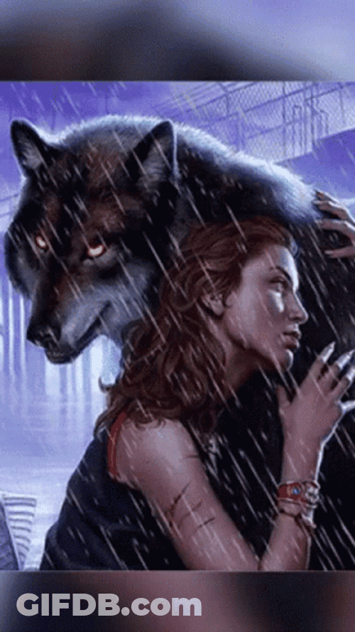 Werewolf Human Hugging In Rain GIF