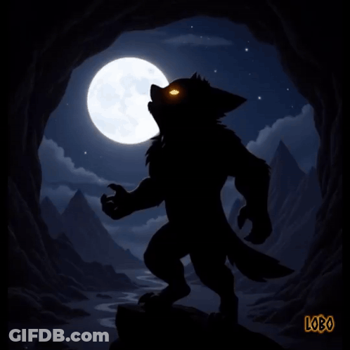 Werewolf In Front Of Full Moon GIF