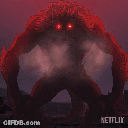 Werewolf In Front Of Red Moon GIF