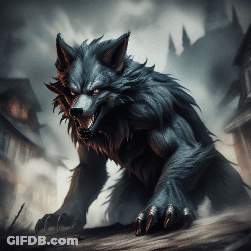Werewolf Painting With Yellow Eyes GIF
