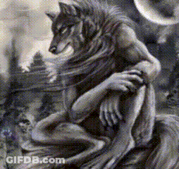 Werewolf Sitting On A Rock With Trees GIF