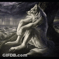 Werewolf Sitting Under Tree Looking At Ocean GIF