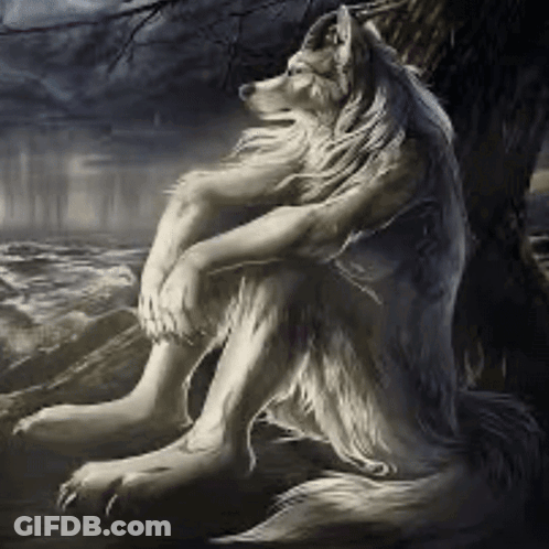 Werewolf Sitting Under Tree Watching Water GIF