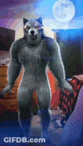 Werewolf Standing Before Full Moon GIF