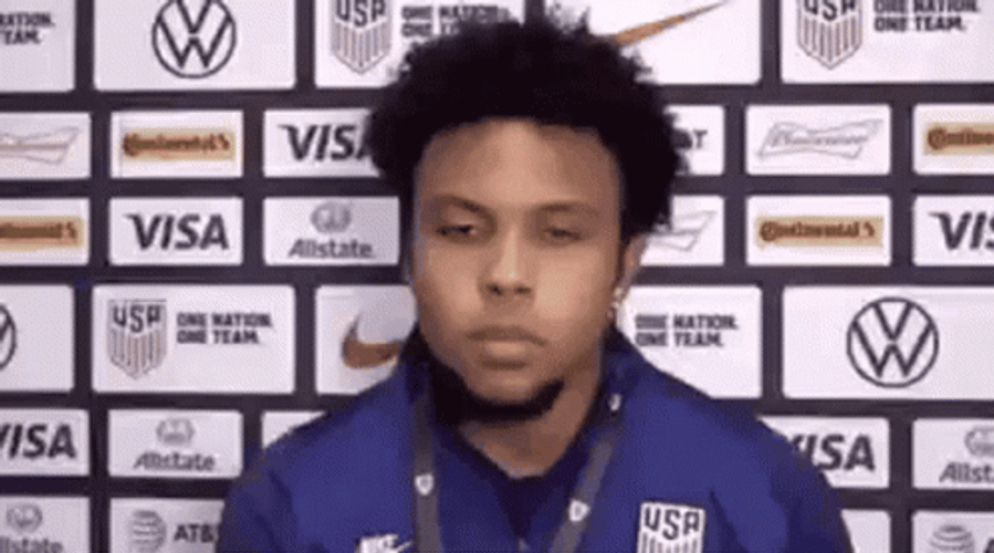 Weston Mckennie Weird Face During Interview GIF