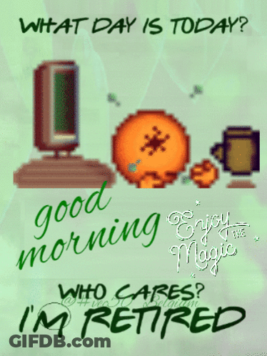 What Day Is Today ? Good Morning Who Cares ? I 'M Retired GIF