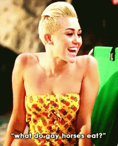 What Do Gay Horses Eat Mylie Cyrus Asks GIF