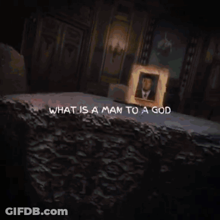What Is A Man To A God Written On Wall Dark Room GIF