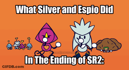 What Silver And Espio Did In The Ending Of Sr2 Written On An Orange Background GIF