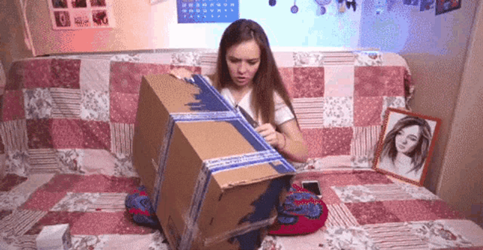 Whats In The Box Shocked Girl Reaction GIF