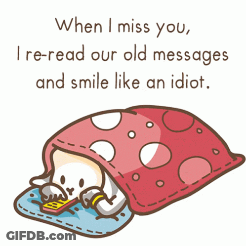 When I Miss You I Re-Read Our Old Messages And Smile Like An Idiot . GIF