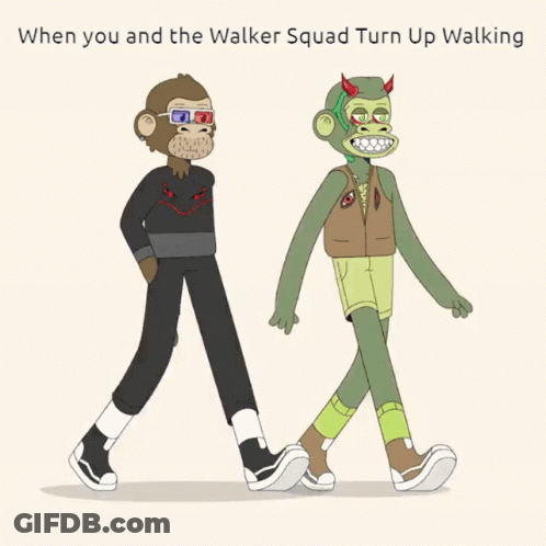 When You And The Walker Squad Turn Up Walking Shows Two Cartoon Characters GIF
