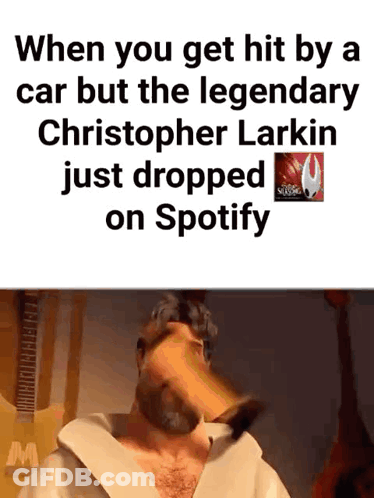 When You Get Hit By A Car But Christopher Larkin Just Dropped On Spotify GIF