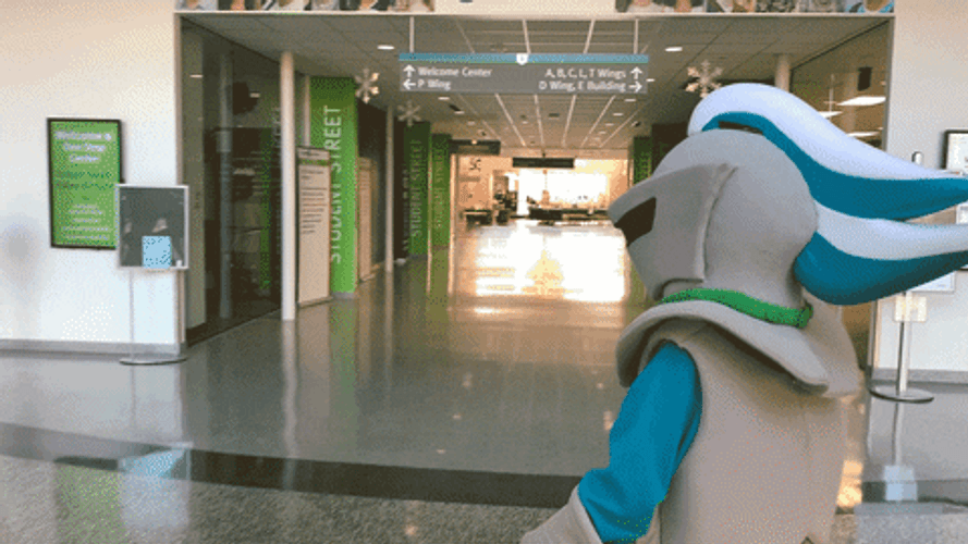 Where Is Everyone Knight Mascot In Empty Hallway GIF