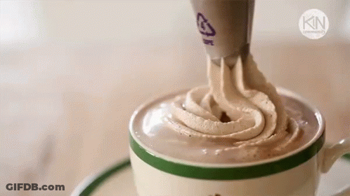 Whipped Cream Poured Into Coffee With Kin Logo GIF