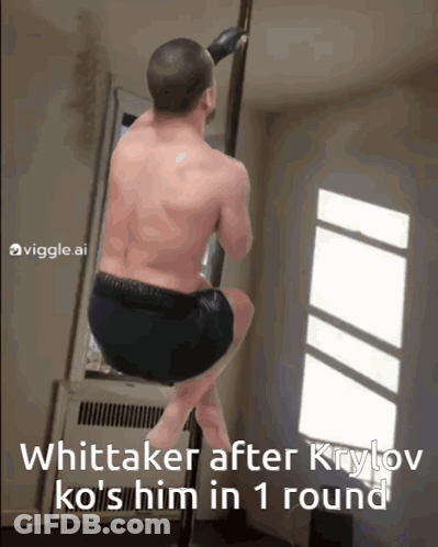 Whitaker Hanging From Pole After Krylov KO's Him GIF
