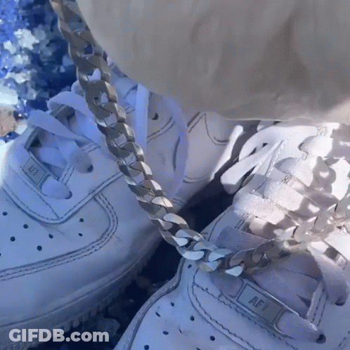 White Air Force 1 Sneakers With Silver Chain GIF