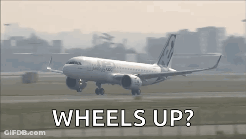 White Airplane With Wheels Up Text GIF