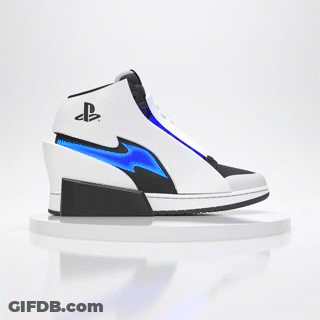 White And Black Sneakers With Blue PlayStation Logo GIF