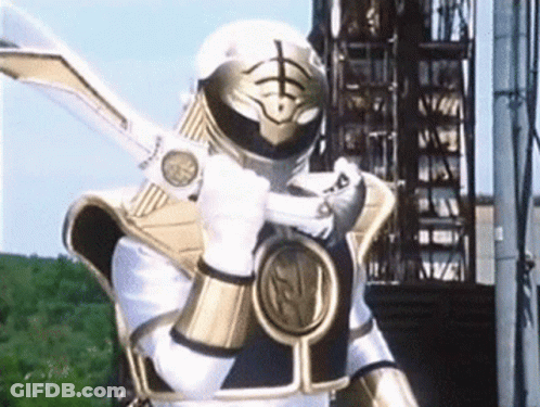 White And Gold Power Ranger Holding Sword GIF