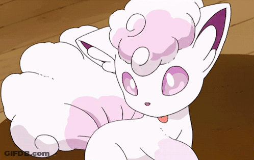 White And Pink Cartoon Cat With Purple Ears GIF