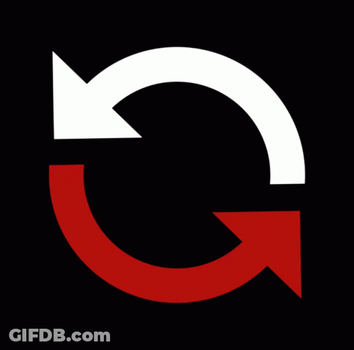 White And Red Arrows In Circle On Black Background GIF