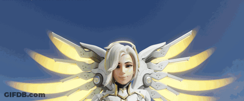 White Angel With Yellow Wings Smiling GIF