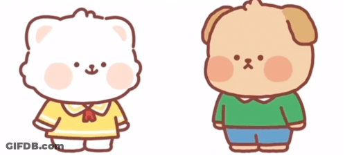 White Bear And Brown Dog Holding Hearts GIF