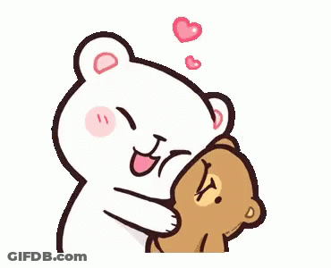 White Bear Hugging Brown Bear With Hearts GIF