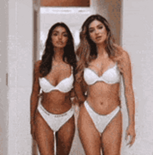 White Bikini Model Lingerie Swimwear Walk GIF