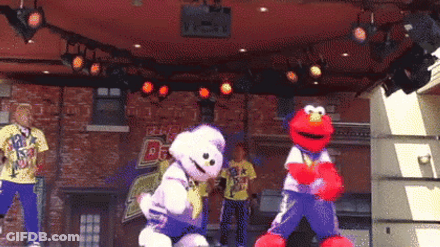 White Bunny And Elmo Dancing GIF